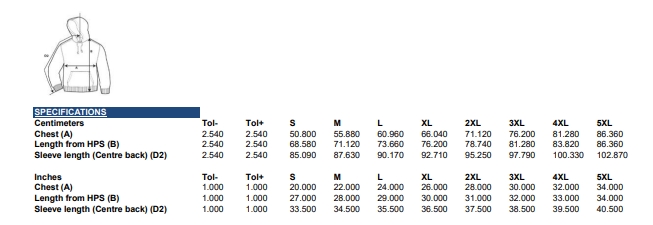 guia de tallas para sudaderas de colegios, institutos y grupos